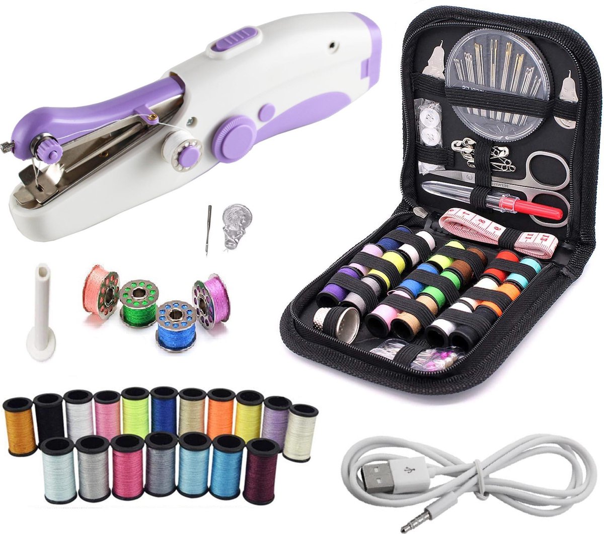 Deluxe Stitcher Pro -- PREMIUM Handnaaimachine met USB Kabel en 80 Delige Starterskit -- Mini naaimachine - Compact - Draadloos - Draagbare Reis Hand Naaimachine - Elektrisch of op Batterijen