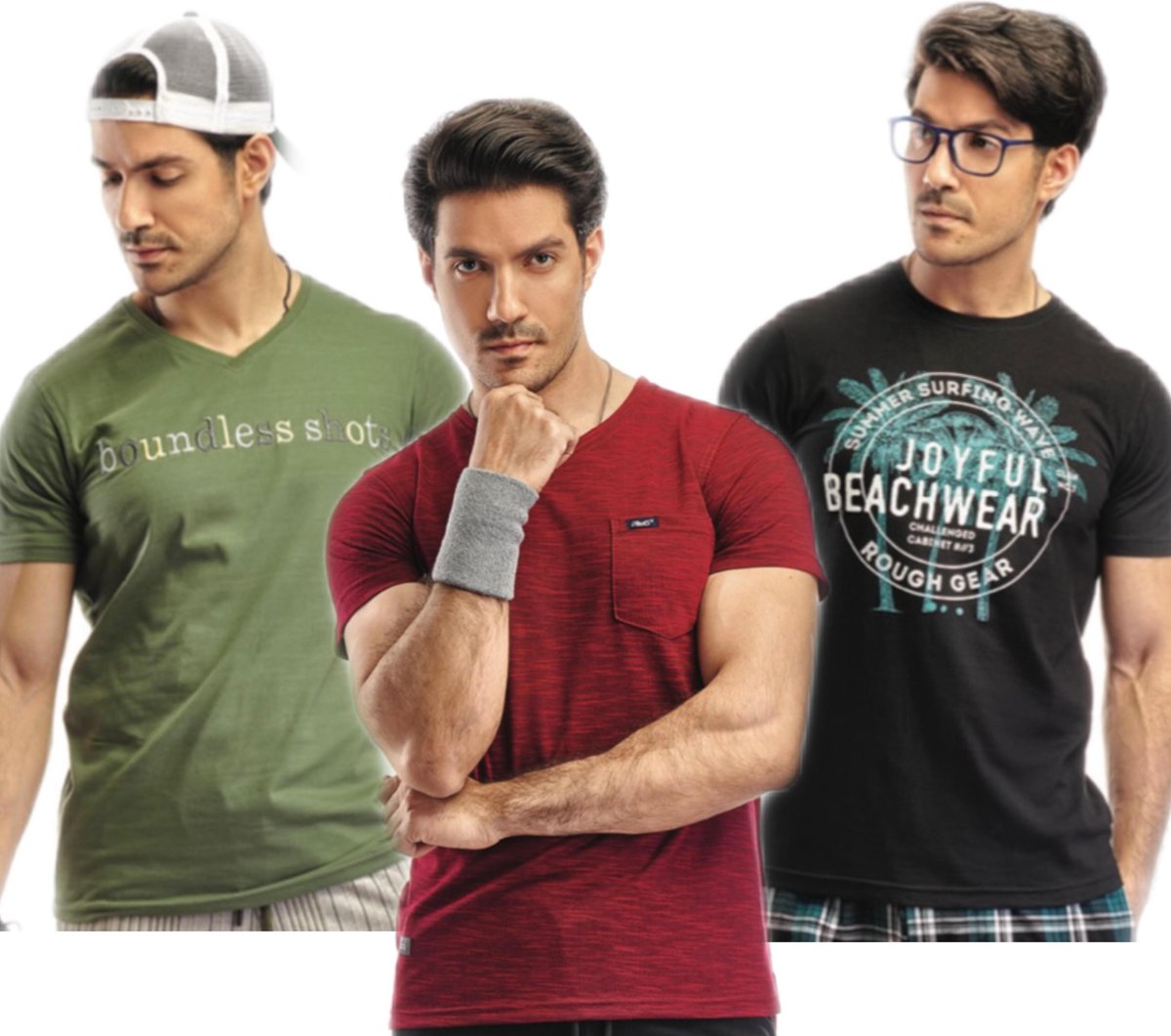 Embrator 3-stuks mannen T-shirt mix4 rood/groen/zwart maat L