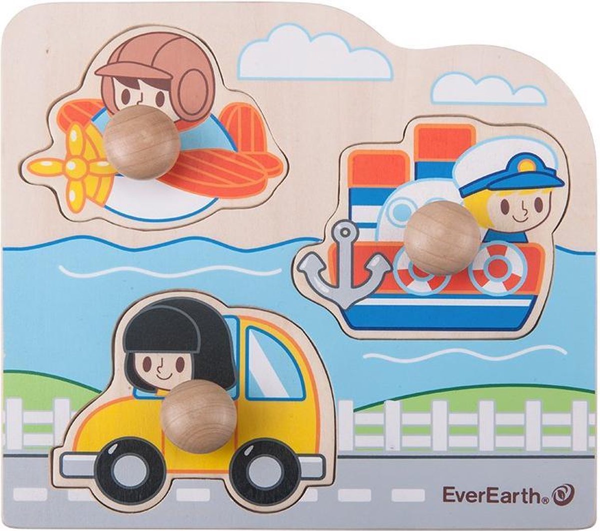 Everearth Vormenpuzzel Voertuigen Junior Hout 3 Stukjes