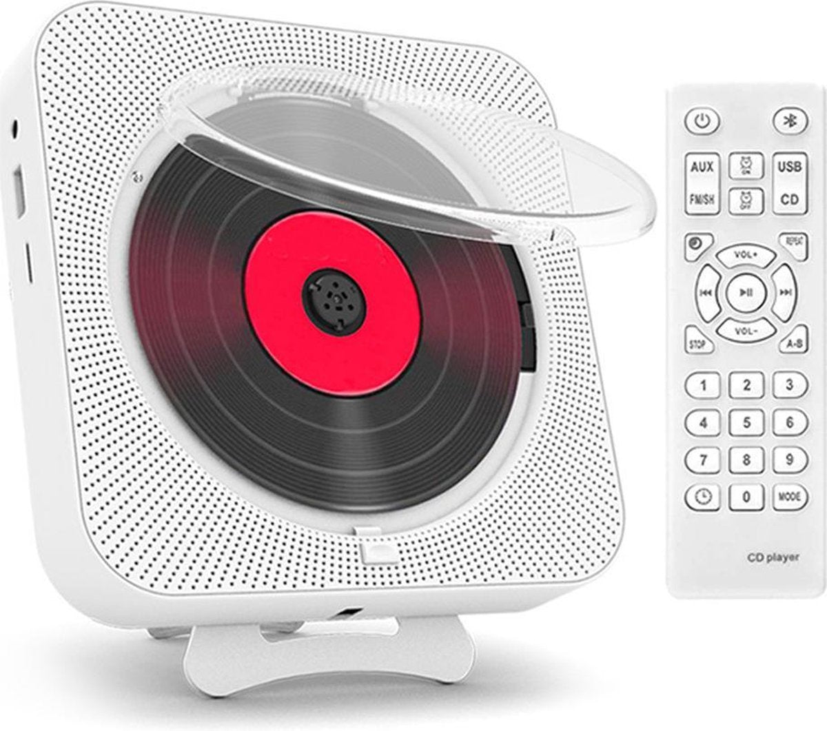 CD-Speler Draagbare met Bluetooth en Beschermkap -  Aan de wand Monteerbare CD-speler - Veilig voor kinderen - Met Afstandsbediening
