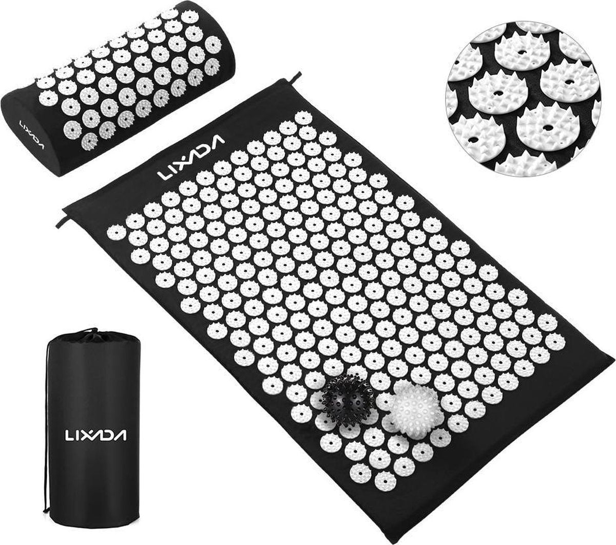 Acupressuur mat - Inclusief kussen - Massage mat - Spijkermat- 2 Spiky massage ballen- Zwart