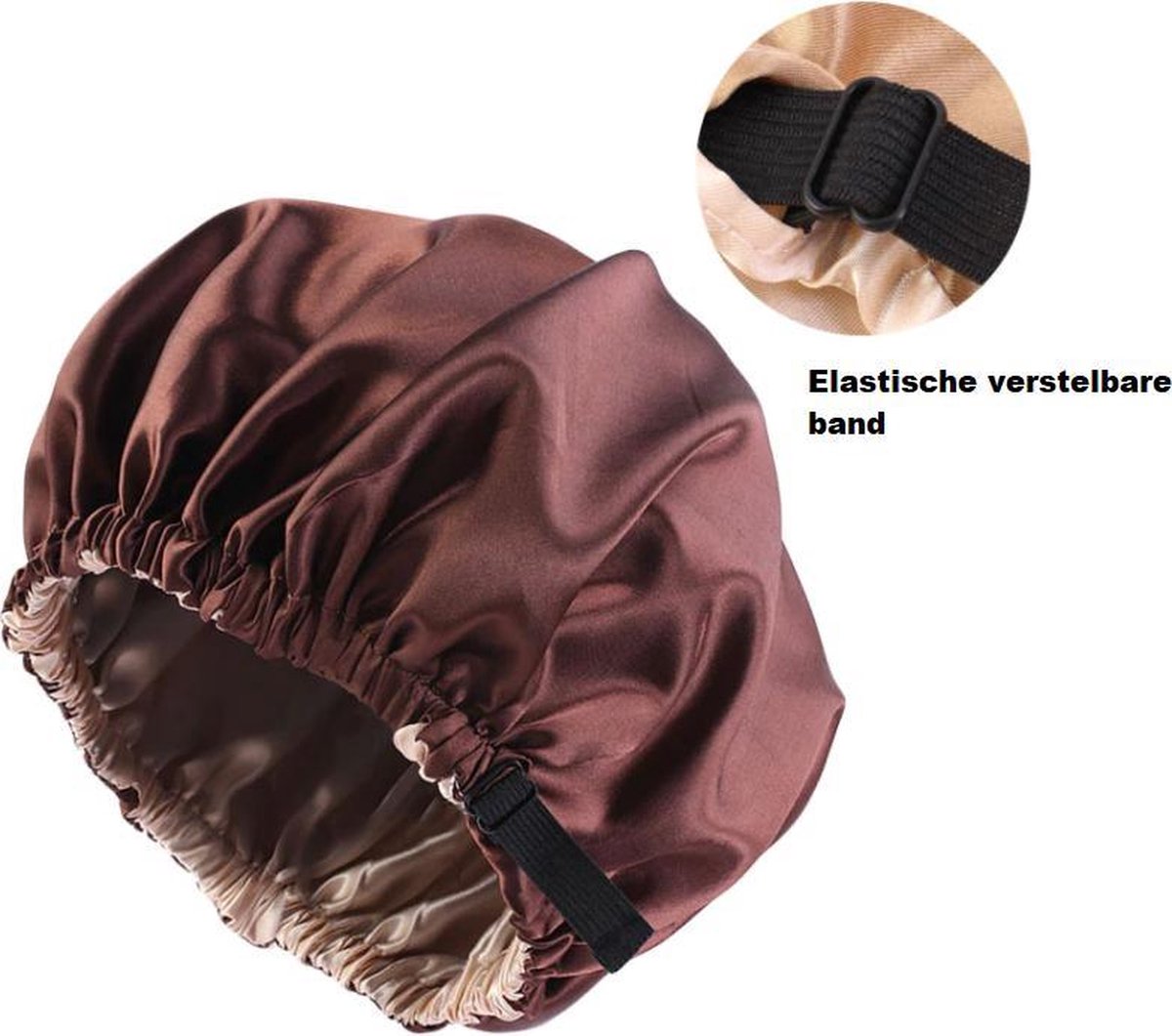 Cabantis Bonnet-Slaapmuts| Polyester & Satijn|Satijn Geweven|Hoofddeksel|Unisex|Verstelbaar-systeem|Donker-Bruin