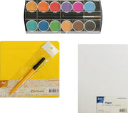 Joy!Crafts / Knutselset / Prikmat / Prikpen / Aquarel verf 12 Kleuren / 4 Artikelen in 1 Set Kleuren+Penseel / A5 wit papier 20 vellen.
