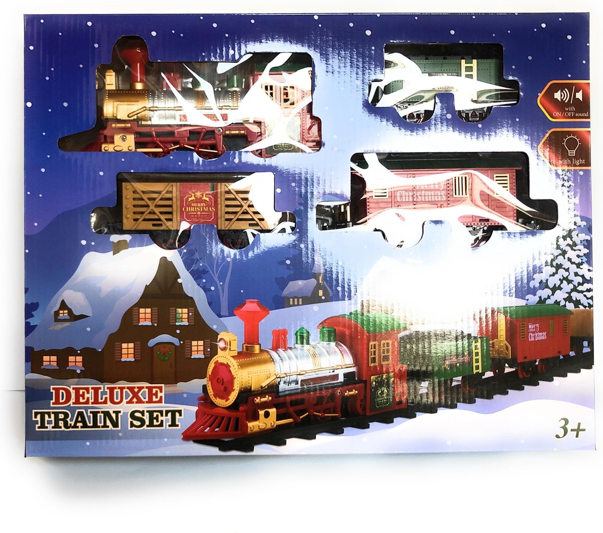 Complete Treinset - Kersttrein met licht en geluid - Kersttrein inclusief licht en geluid - Kersttreintje - Inclusief 1 locomotief en 3 wagons