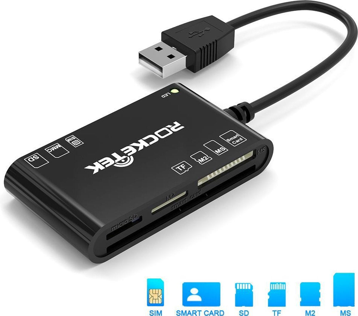 Rocketek  - 6 IN 1 Multi Card Reader - Universele Kaartlezer-Plug And Play