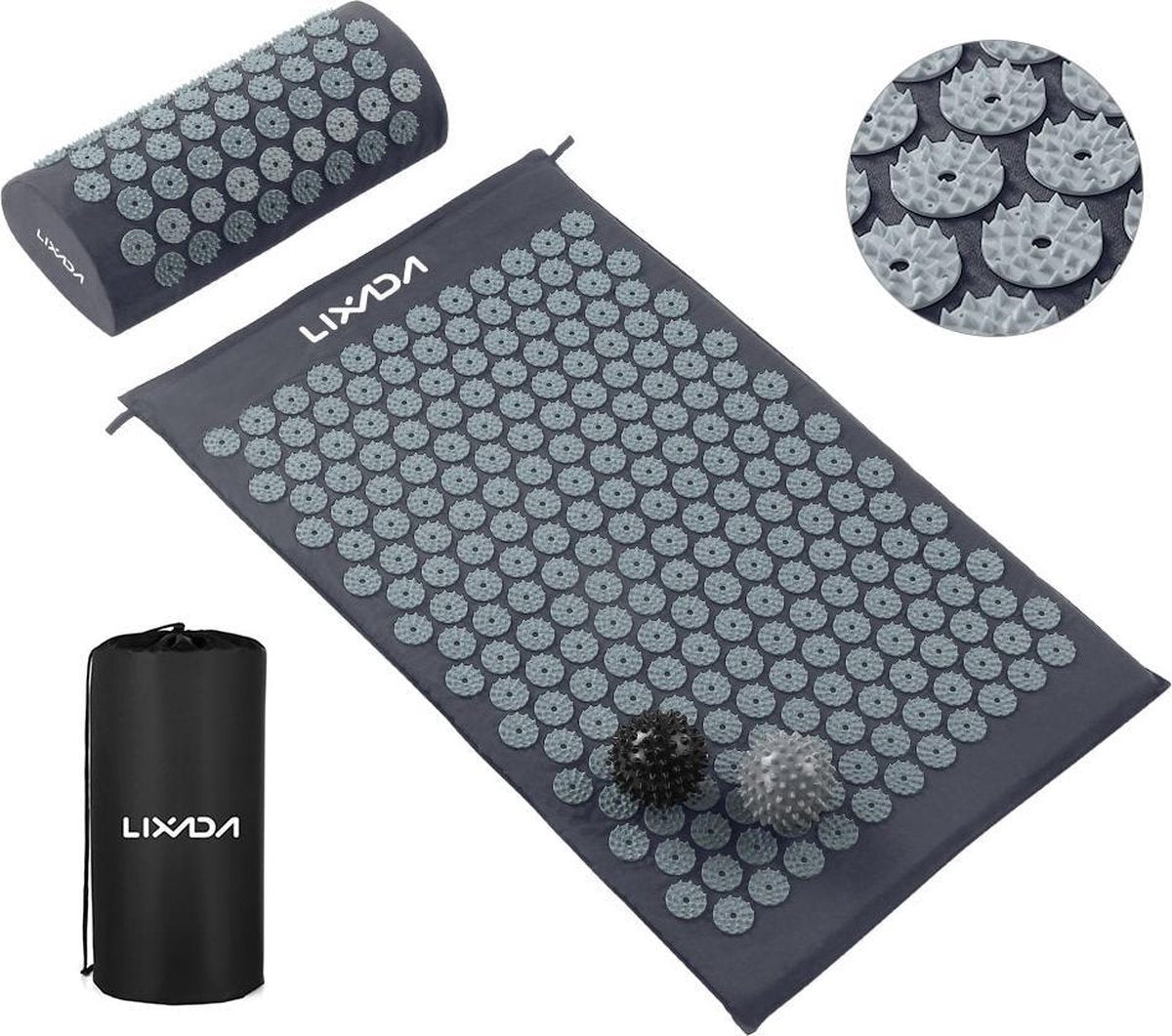 Acupressuur mat - Inclusief kussen - Massage mat - Drukpunten Spijkermat- 2 Spiky massage ballen- Grijs