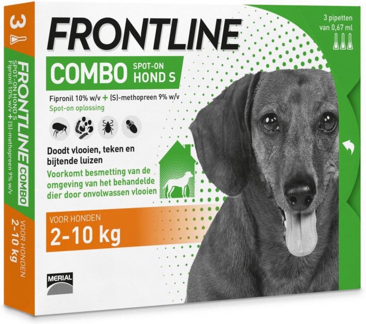 Frontline Combo - S: van 2 tot 10 kg - Anti vlooienmiddel en tekenmiddel - Hond - 3 pipetten