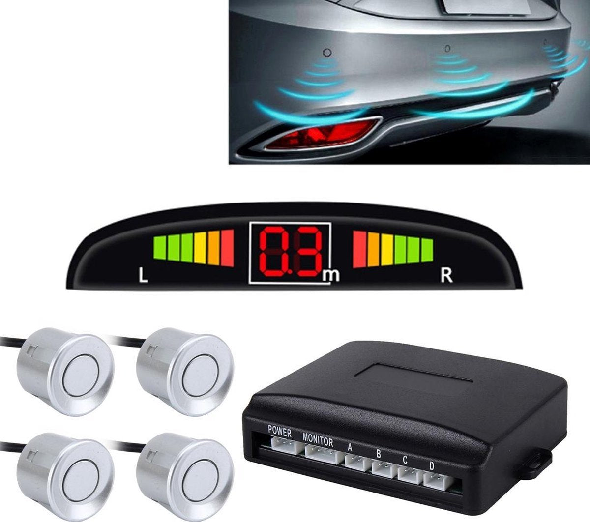 Auto Buzzer Reverse Backup Radarsysteem - Premiumkwaliteit 4 Parkeersensoren Auto Reverse Backup Radarsysteem met LCD-scherm