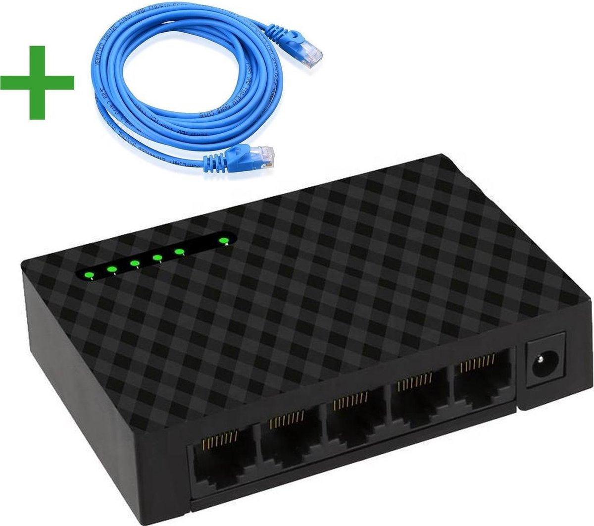 Netwerk Switch - Tot 1000Mbps - Inclusief CAT5E netwerkkabel - Internet Switch - RJ45 Splitter - Zwart