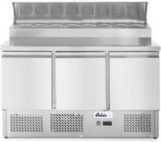 Saladette met 3 deuren en verhoogde GN vitrine 380L
