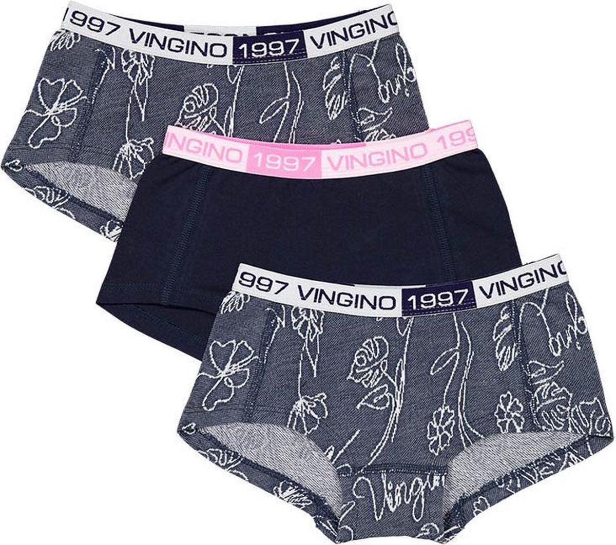Vingino meisjes boxershorts 3-Pack Flower  - 128  - Blauw