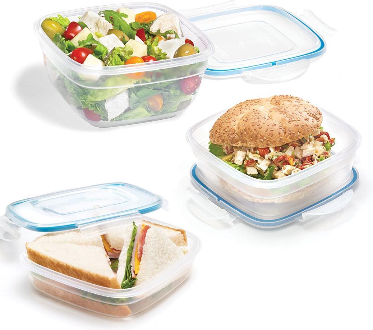 Lock&Lock Vershoudbakjes | Bewaardozen voedsel | Lunchbox - Set van 3 stuks - Stapelbaar - Vierkant - Easy Match