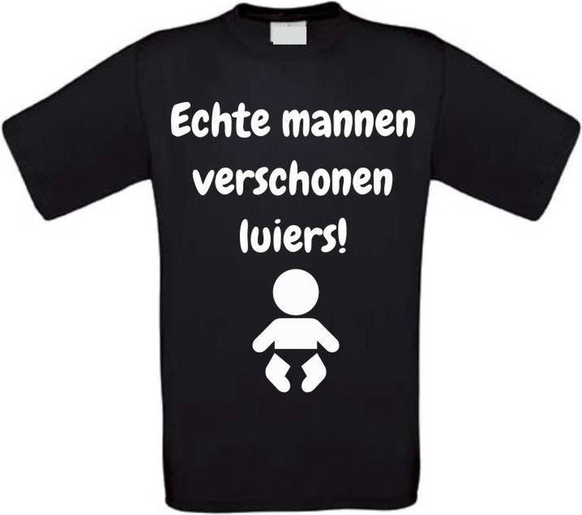 Echte mannen verschonen luiers T-shirt maat L zwart