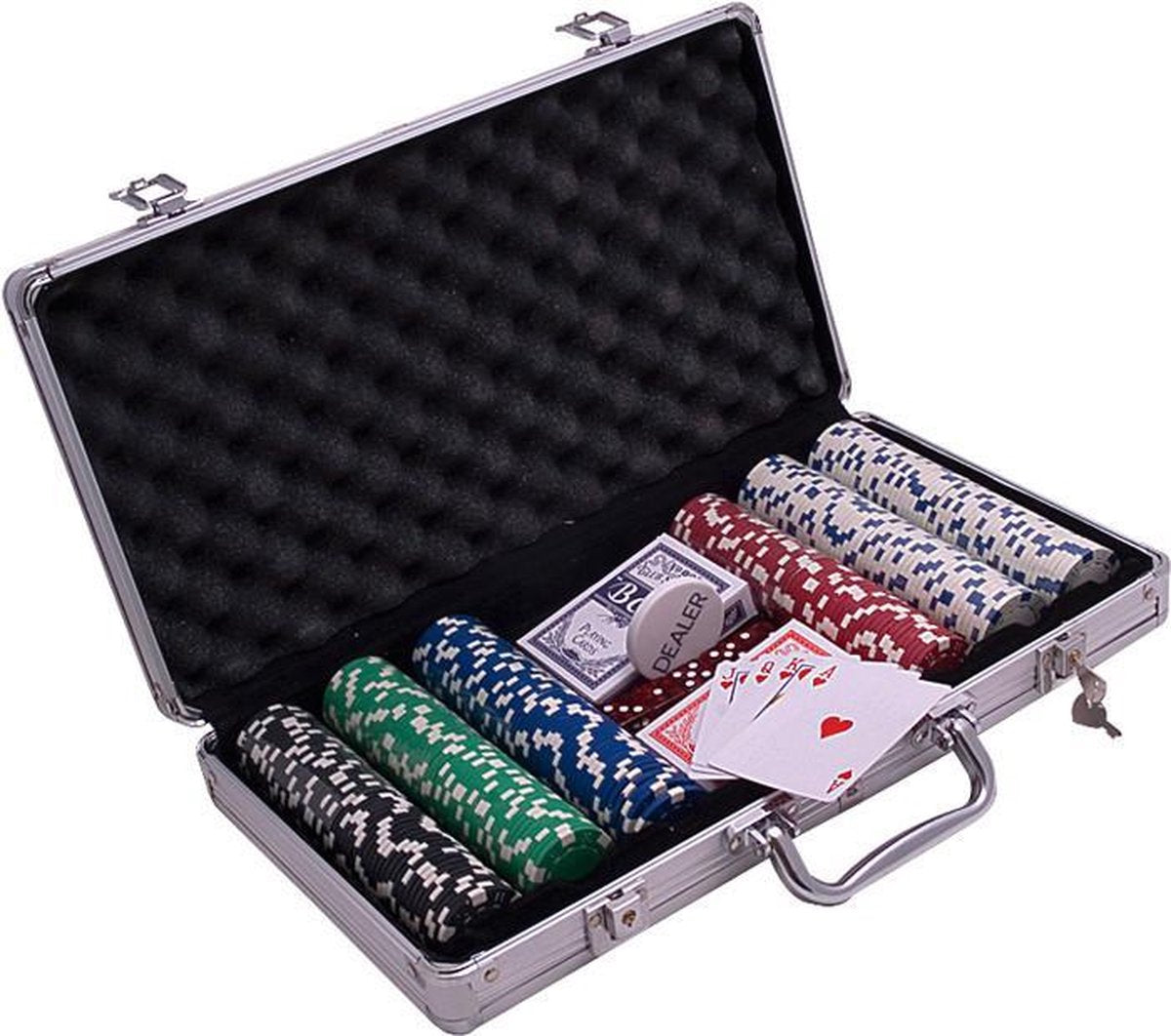 Poker set - 300 Chips - Pokerset - aluminium koffer - Zwart - Poker kaarten - Poker chips - 11