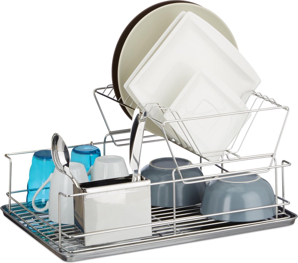relaxdays afdruiprek rvs - droogrek - afwasrek - onderplaat - bestekhouder - zilver