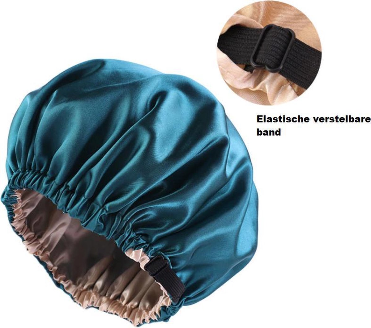 Cabantis Bonnet-Slaapmuts| Polyester & Satijn|Satijn Geweven|Hoofddeksel|Unisex|Verstelbaar-systeem|Petrol