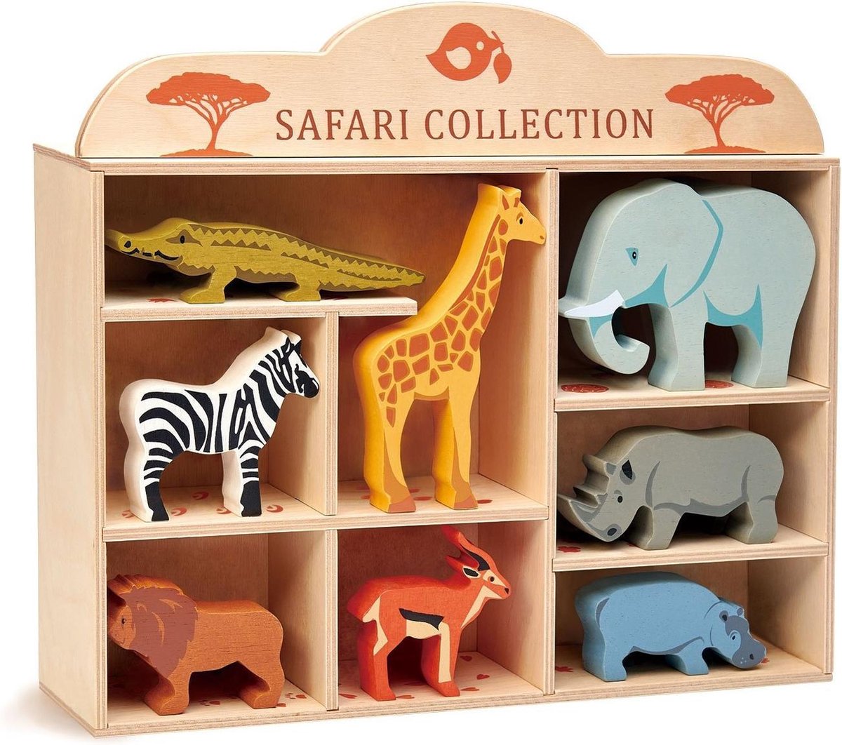 Set houten Safaridieren met display | Tender Leaf Toys