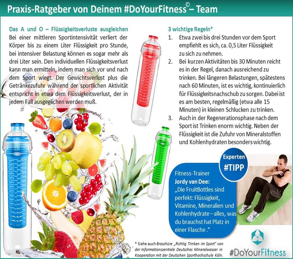 #DoYourFitness - 2x Fruitwater fles - »FruitExplosion« - Fruit infuser voor fruitpunches / groente spritzers - 700ml - rood/blauw