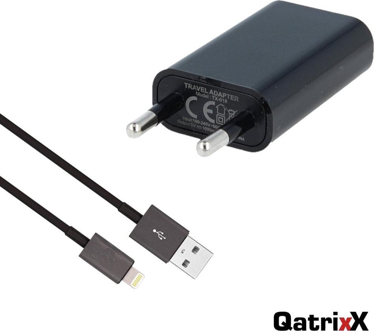 USB lader reislader slimline + 2 meter data kabel Zwart voor Apple iPhone