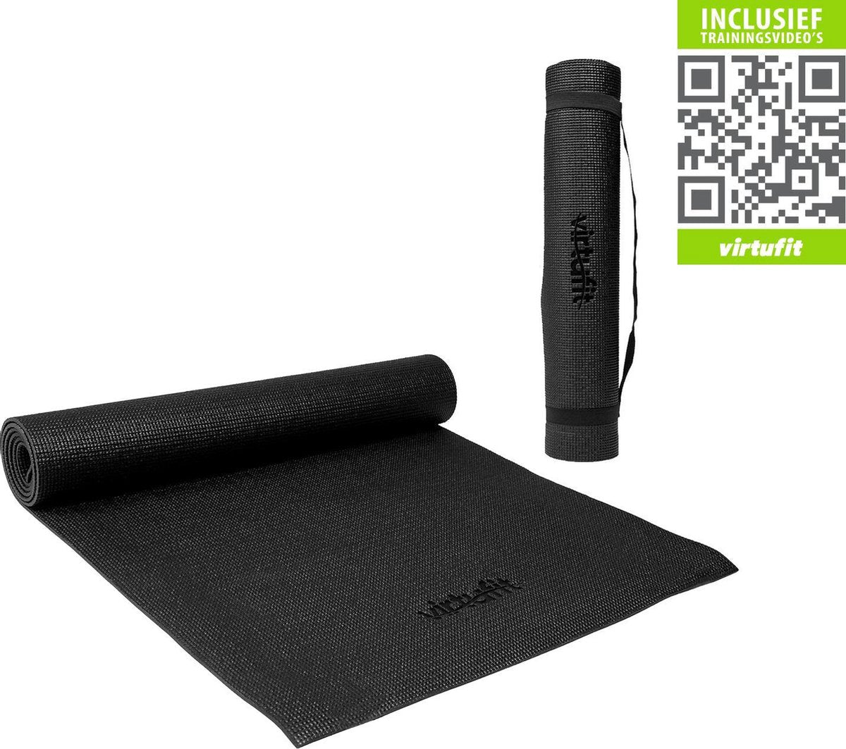 Yogamat - VirtuFit Fitnessmat - Met draagkoord - 183 x 61 x 0.3 cm - Zwart - Incl. gratis trainingsvideo