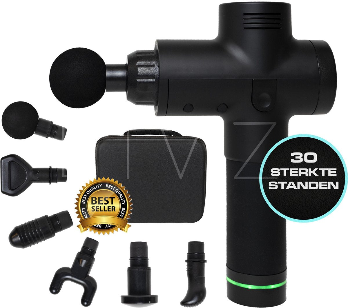 Professionele Massage gun - Stille massage - Lichaamsmassage - Spierstimulator - Nek massage - Chronische pijn - Digitaal LCD - Zwart  - 30 Verschillende standen - 6 Opzetstukken - Mini Massage - Klop en Vibratie Massage - Fitness Gym - TRAVELCASE