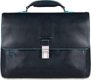 Piquadro Blue Square Expandable Computer Portfolio Briefcase 15 Night Blue