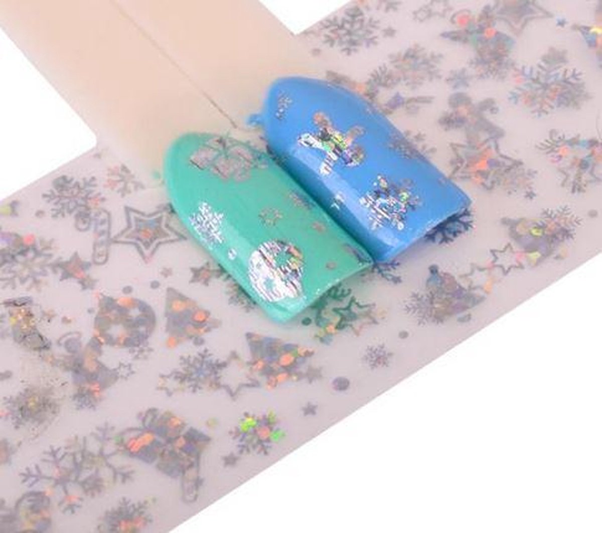 Nagelstickers 100x4 cm zilverkleur kerstboompjes en sterren