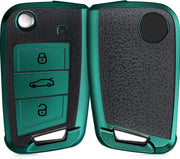 kwmobile autosleutelhoes compatibel met VW Golf 7 MK7 3-knops autosleutel - TPU beschermhoes in groen / zwart - Autosleutelcover