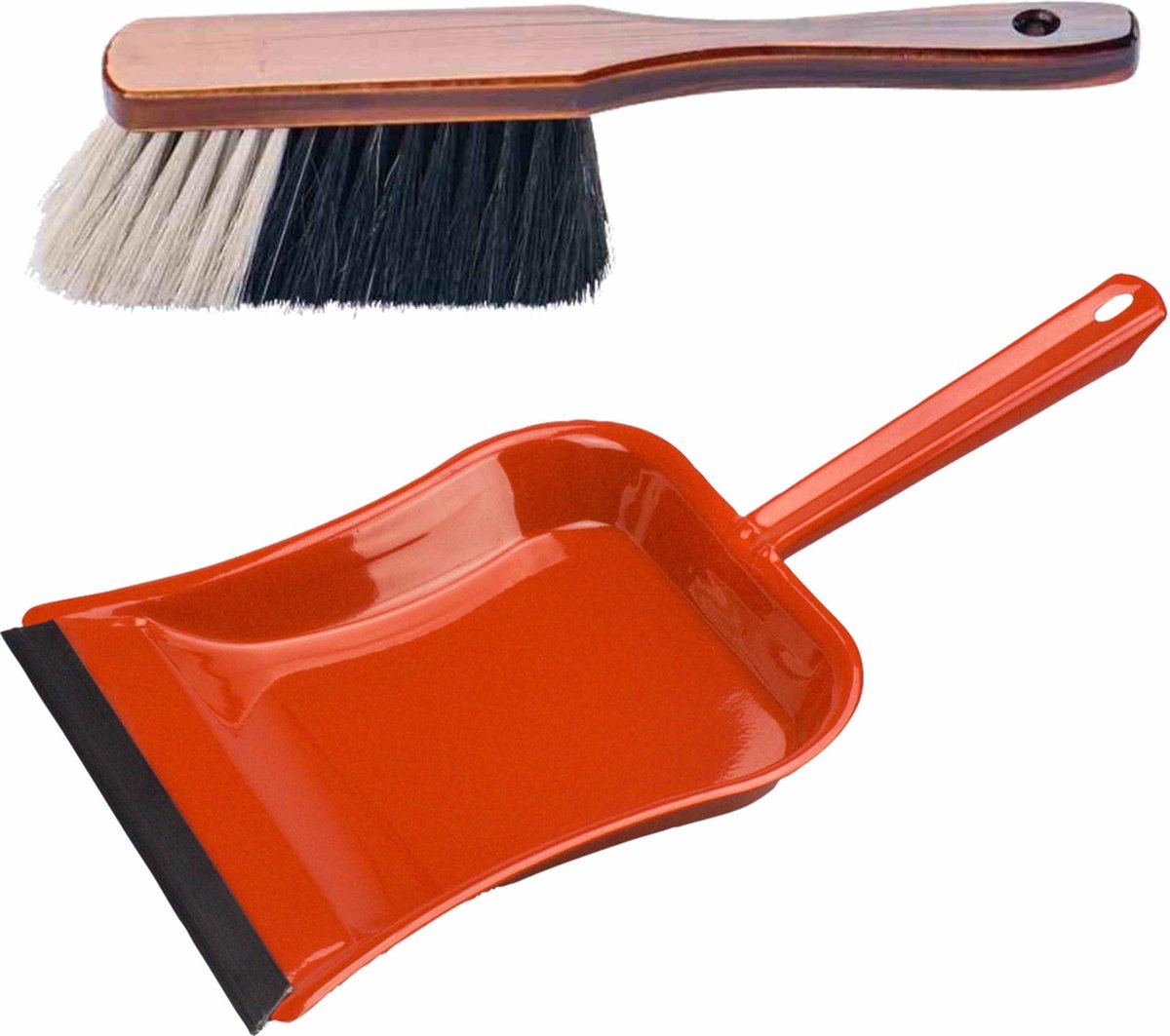 Stoffer en blik rood/bruin van metaal met lip voor binnen - Zachte stoffers/handvegers