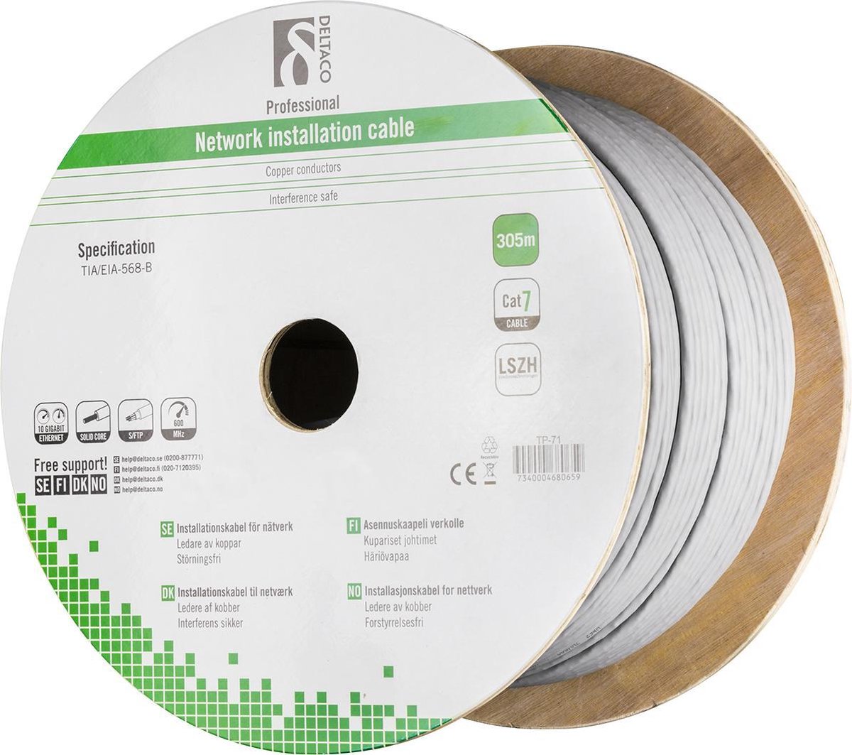Alfaco TP-71 Professionele Cat7 S/FTP Instalatiekabel LSZH - 100% koper - 305 meter