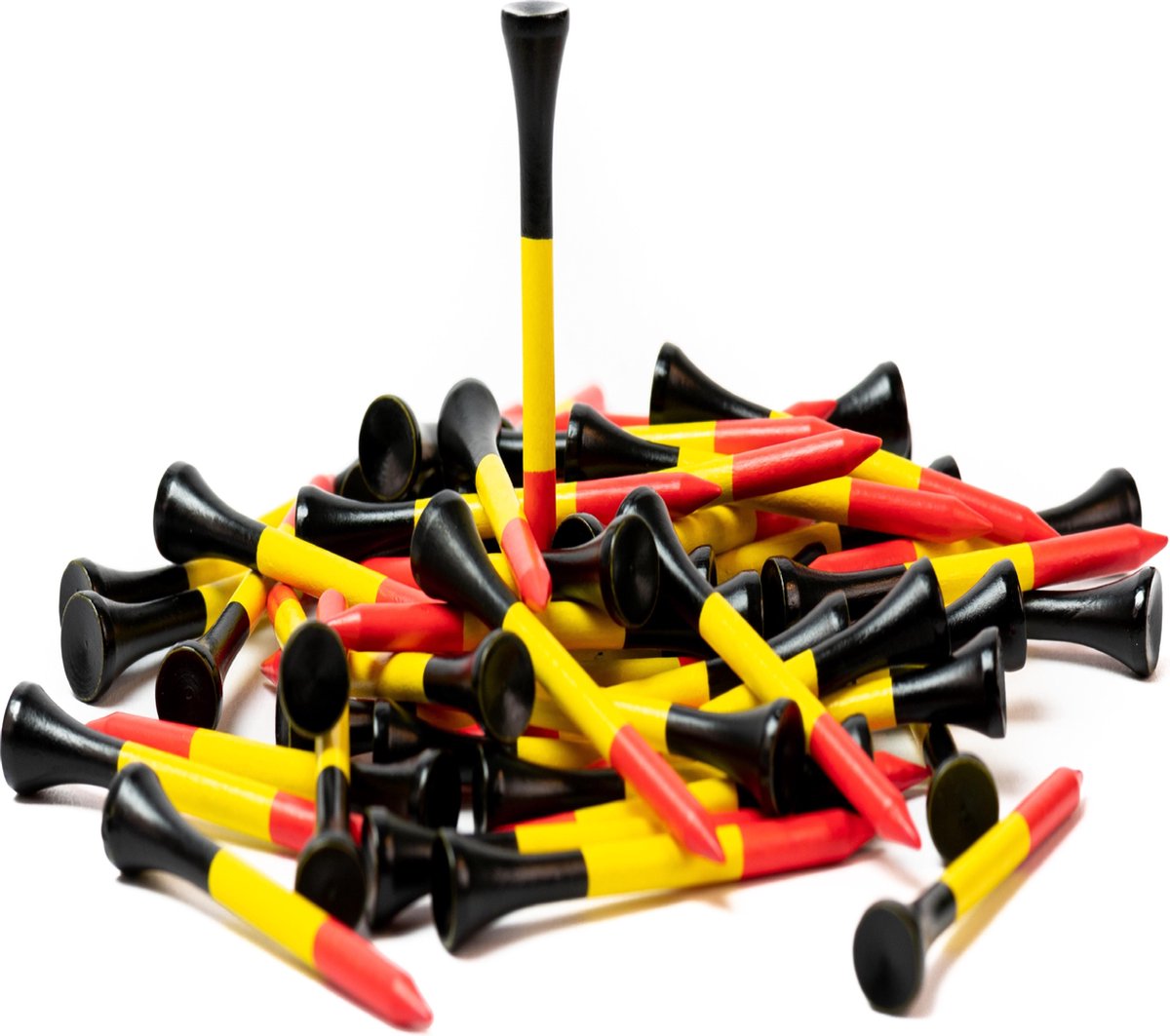 Firsttee - 100 STUKS - UNIEKE BELGISCHE VLAG - Houten Tees - Golftees 70 mm - Ijzers - Hybride - Golfclubs - Golf - Handicap verbeteren - Golf Tees Hout - Golfballen - Golf accessoires - Golf sport - Golf tee