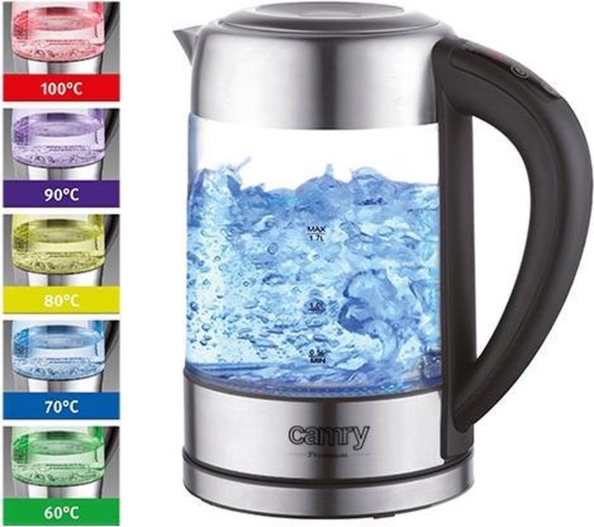 Waterkoker met temperatuur controle - 60 - 100 graden - led - 1.7 liter