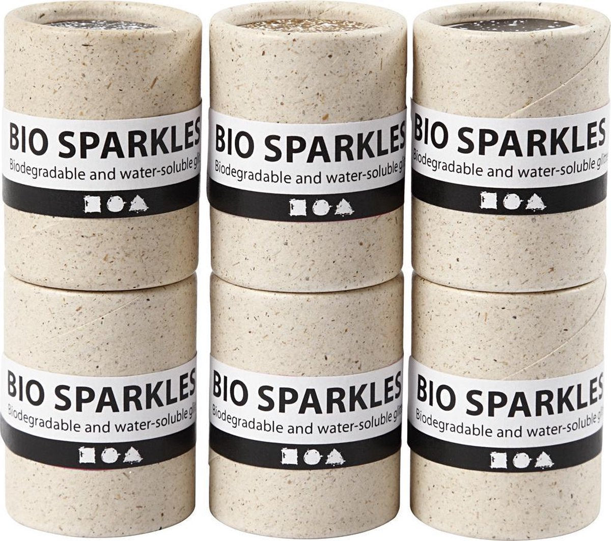 Bio Glitter. diverse kleuren. d: 0.4 mm. 6x10 gr - 1 doos