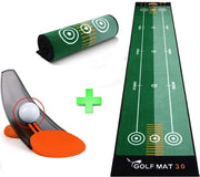 Firsttee - COMBI DEAL - Putting oefenmat XXL (3m) & Putting trainer (rood) - Putter cup - Golf accessoires - Sport - Training - Putten - Cadeau - Golftrainingsmateriaal - Golfset - Trainingsmaterialen - Golfballen - Golfmat - chippingmat - Mat - Net
