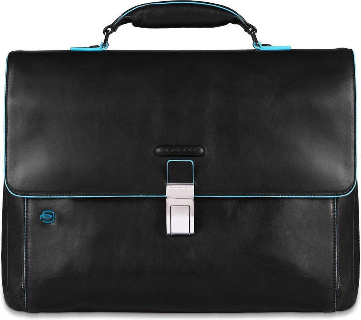 Piquadro Blue Square Expandable Computer Portfolio Briefcase 15 Black