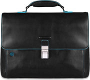 Piquadro Blue Square Expandable Computer Portfolio Briefcase 15 Black