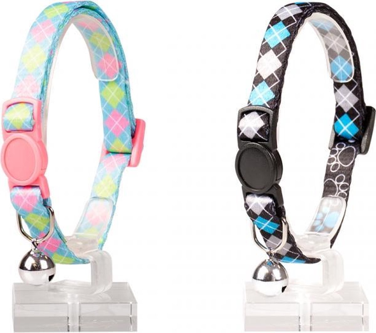 Duvo+ Kattenhalsband schotse ruiten nylon kleur licht blauw 20-30cm / 10mm