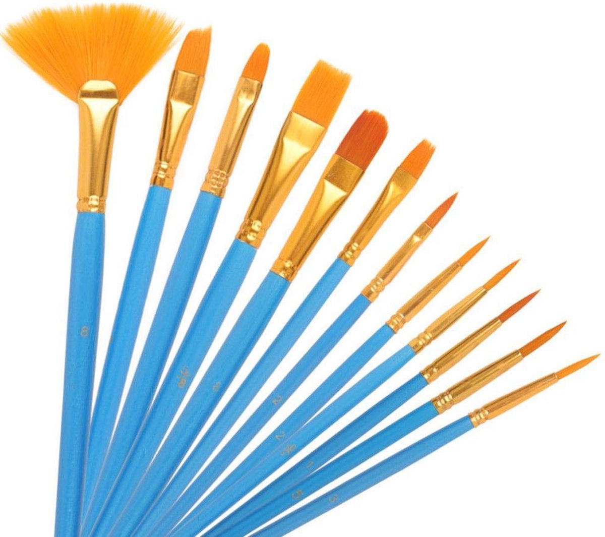 Winkrs - Kwasten & Penselen voor hobby schilderen - 10 Stuks - voor Acryl en Olieverf - Blauw