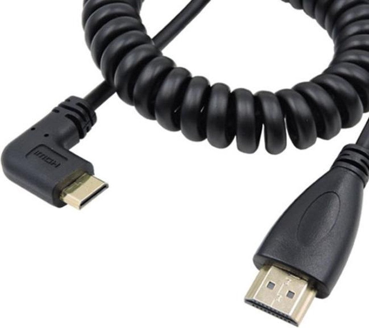 Coretek Mini HDMI - HDMI spiraalkabel - 90° haaks naar rechts - versie 1.4 (4K 30Hz) - 2 meter