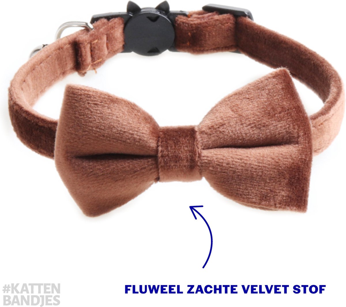 Kattenhalsband velvet met strik | Halsband kat | Kattenband Velours | Kattenbandje velvet met strik