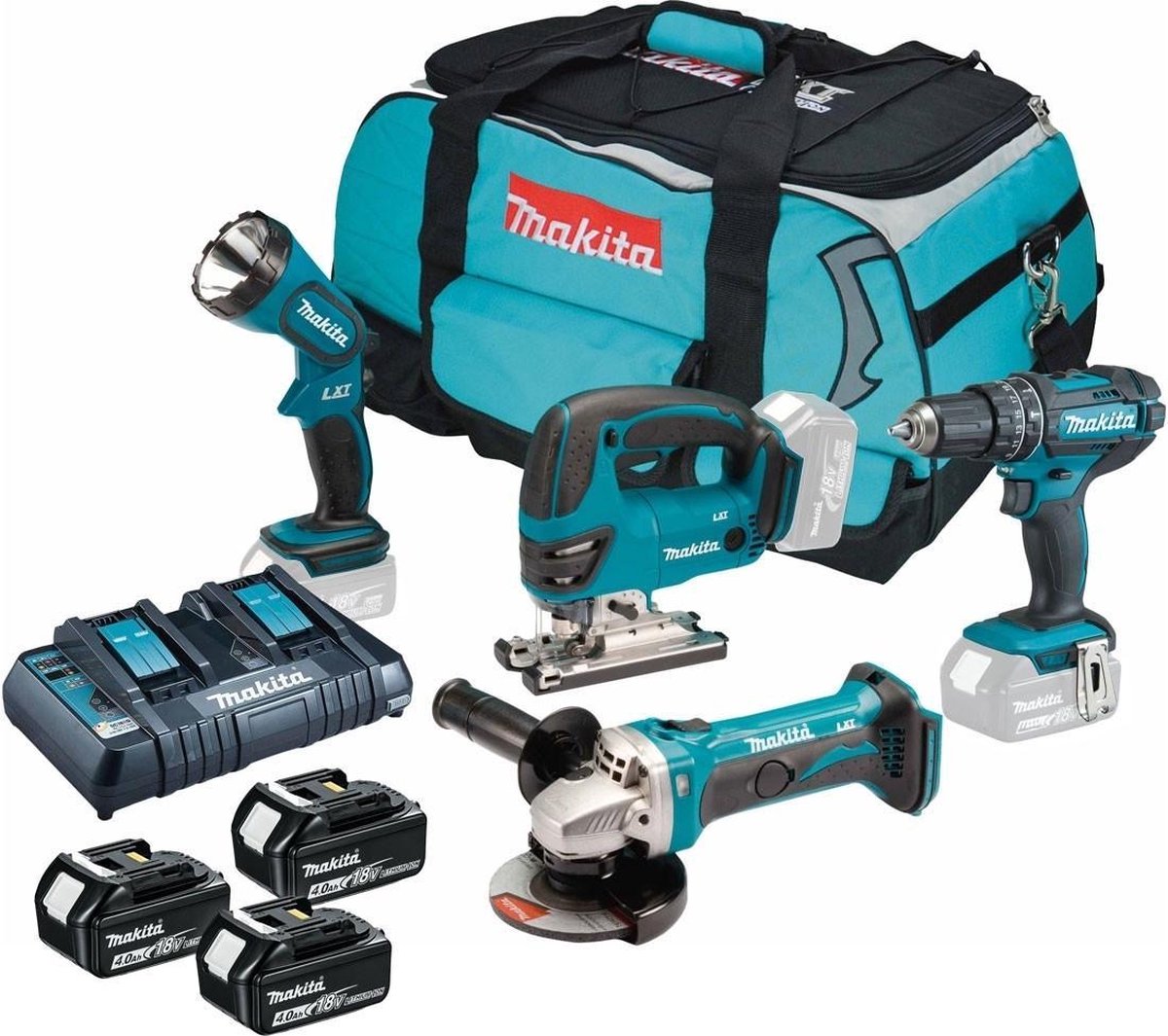 DLX4051PM1 - DHP482 klopboormachine + DJV180 decoupeerzaag + DGA452 Haakse slijper | 3x 18v 4.0Ah Li-ion
