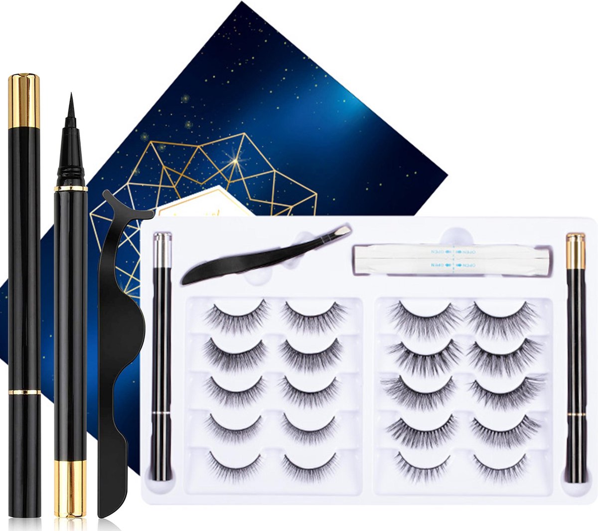nep wimpers met magnetische eyeliner zwart - wimperextensions magnetic lashes - valse wimpers magneet potlood
