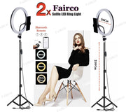 2x Selfie LED Ring Lamp 26Cm met Statief 210 CM hoog Inclusief Bluetooth afstandsbediening en Telefoonhouder - Smartphone Tripod - LED Ringlamp - Ring Light - flitser - Make-up light - Studiolamp – Fairco