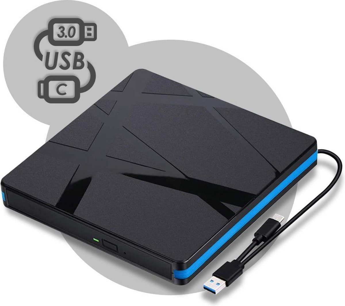 Smarttech® - Externe CD/DVD speler - Speler en brander - USB 3.0 + USB-C adapter - Voor Mac en Windows - Zwart