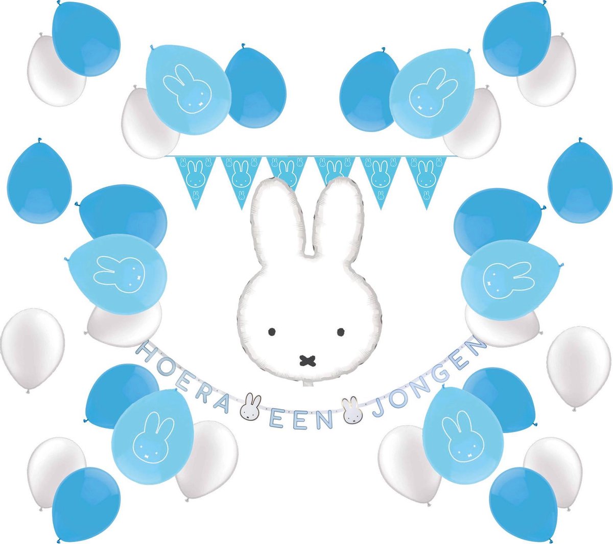 e-Carnavalskleding.nl Feestpakket Nijntje jongen blauw Medium| Feestversiering Nijntje jongen blauw | Slingers en ballonnen Nijntje pakket