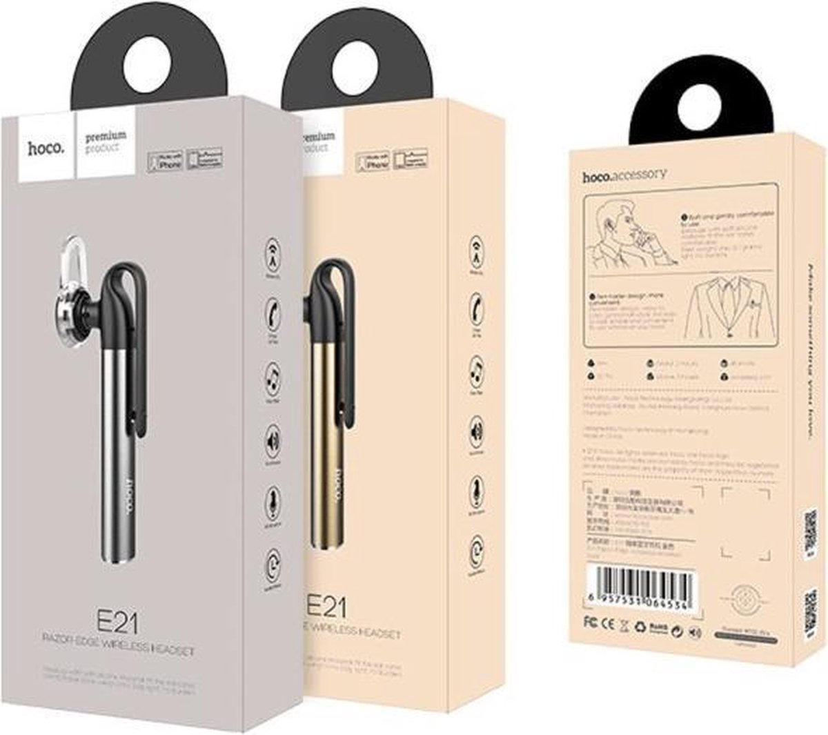 Hoco Draadloze Bluetooth Headset - Razor-Edge Zilver
