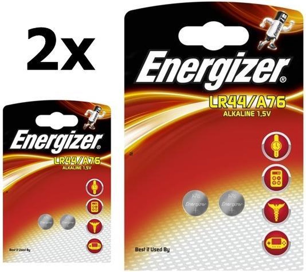 4 Stuks (2 Blisters a 2St) - Energizer G13 / LR44 / A76 1.5V knoopcel