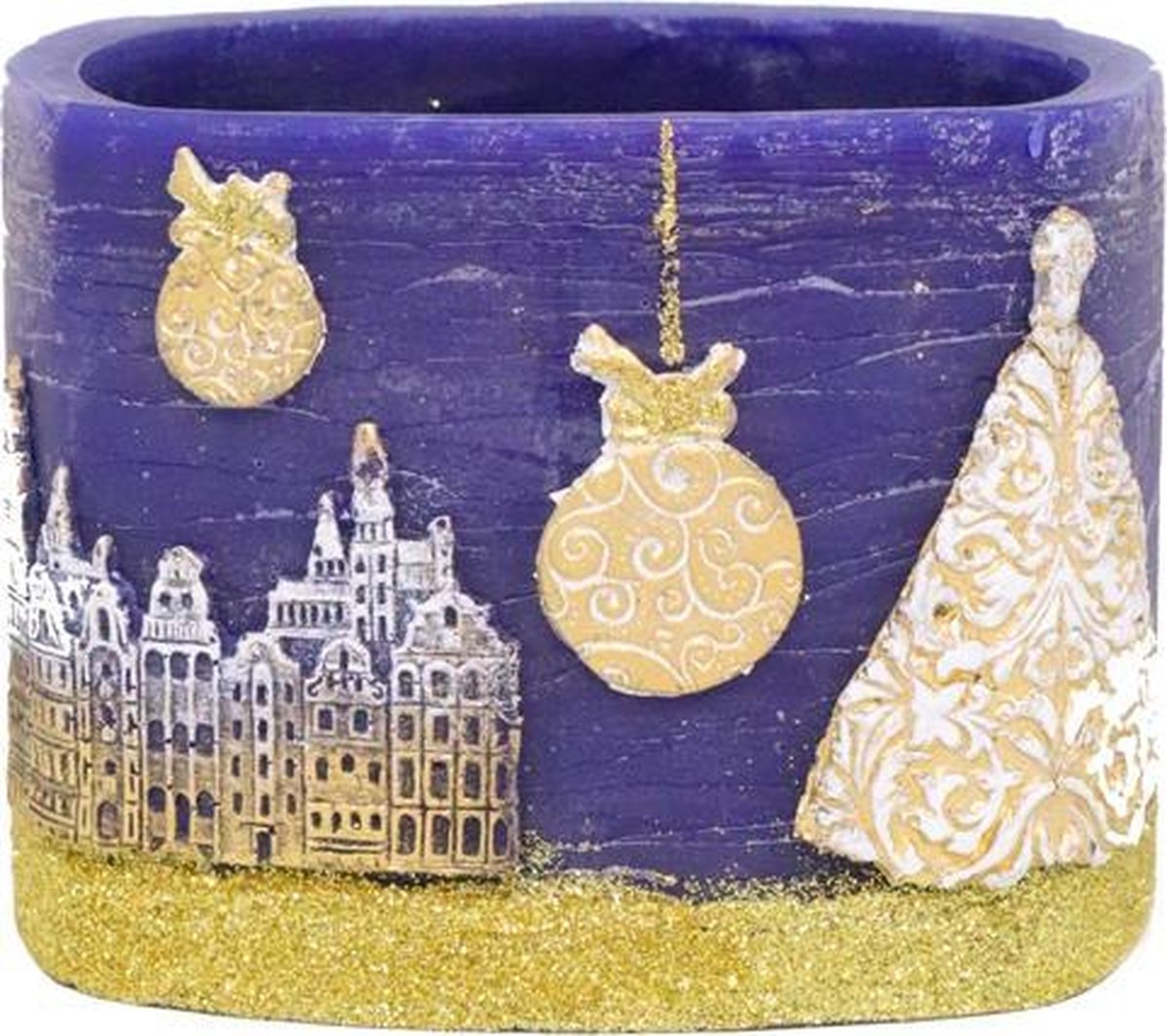 Donkerblauwe Kerst Stad Vierkante Windlicht (incl. een theelicht van 3 uur)