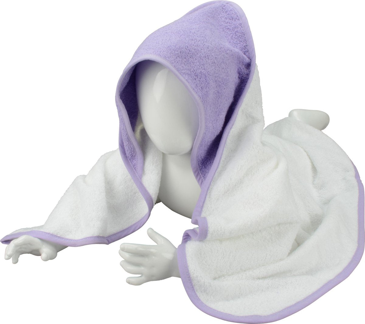 ARTG Babiezz® - Babycape Baby Badcape - Kraamkado - 75 x 75 cm -  Wit / Licht Paars Lila Lavendel Capuchon en Rand - 100% Katoen - WHITE / LIGHT PURPLE