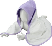 ARTG Babiezz® - Babycape Baby Badcape - Kraamkado - 75 x 75 cm -  Wit / Licht Paars Lila Lavendel Capuchon en Rand - 100% Katoen - WHITE / LIGHT PURPLE